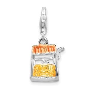 925 Sterling Silver Polished 3-D Enameled Well Bracelet Charm Lobster Clasp
